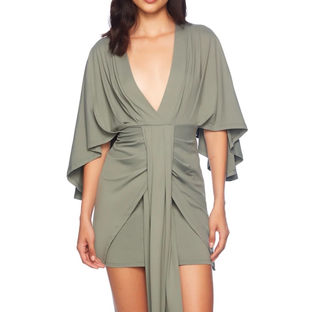 Susana Monaco Slate Sage Green Pleated Dolman Dress S